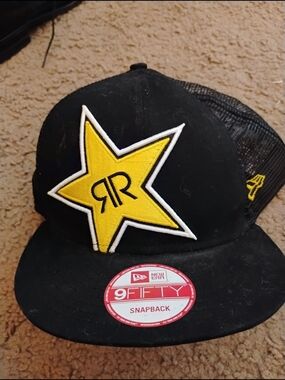9fifty Black Snapback Hat with Yellow Star Rockstar Patch